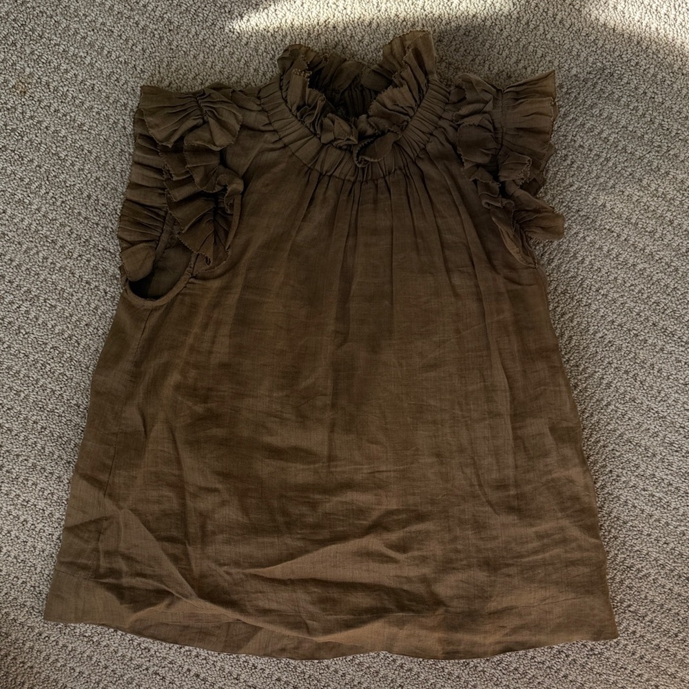 Sea New York Brown Ruffle-Sleeve Blouse